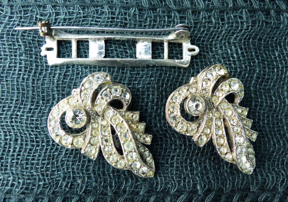 Vintage 1930s Clear Crystal Diamanté Duette Clip, Two Dress