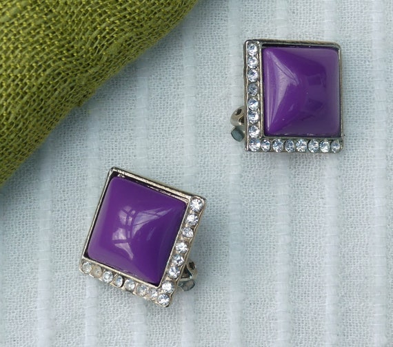 Vintage 1960s Silver-tone Clear Diamanté & Purple… - image 7