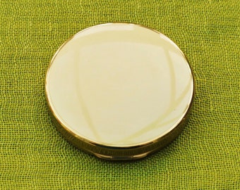 BOOTS Lacquered Brass Powder Compact with Buttercream Enamel Lid, Unused BNIB, Vintage 1970s/1980s