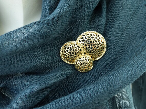 WEST Gold-plated Filigree Circles Brooch, Abstrac… - image 2