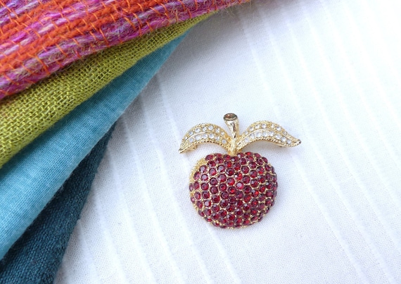 Broche Vintage Cristal Rouge Et Vert - Métal Doré - Réf. K34 - Occasion - Bijou Ancien