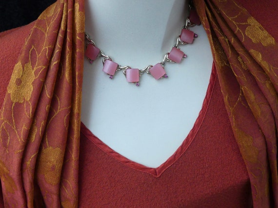 CORO Champagne Goldtone Necklace With Pink Moongl… - image 7