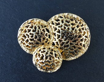 WEST Gold-plated Filigree Circles Brooch, Abstract Modernist Style, Vintage 1980s