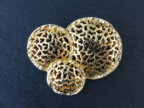 WEST Gold-plated Filigree Circles Brooch, Abstrac… - image 1