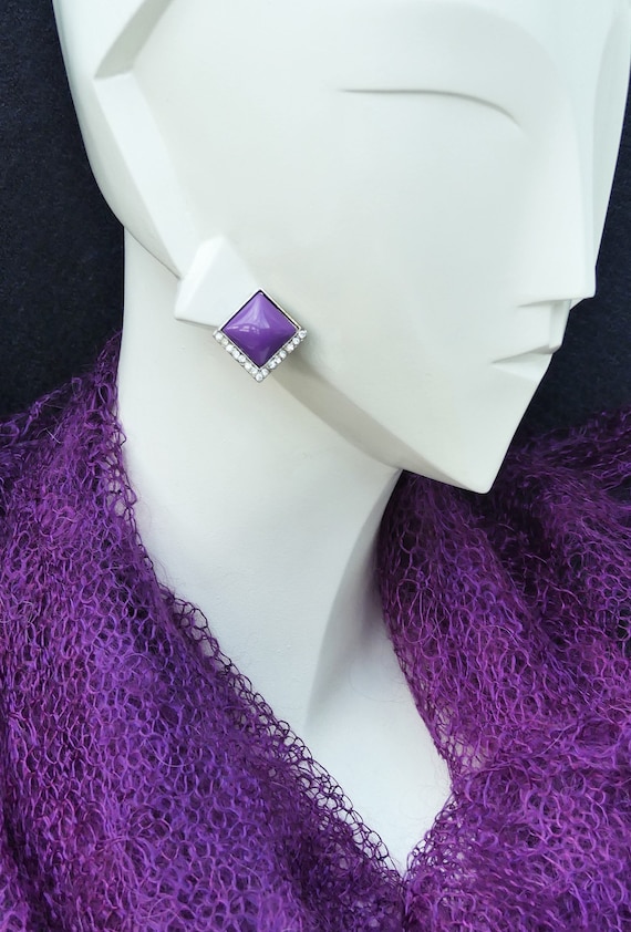 Vintage 1960s Silver-tone Clear Diamanté & Purple… - image 4