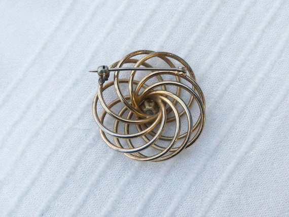 Vintage 1950s Gold-tone Spiral Atomic Brooch With… - image 6