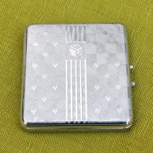 PRINCESS ? Art Deco Etched Chrome Powder Compact & Cigarette Case, With Puff and Sifter, Lantern Design Motif, Vintage 1940s