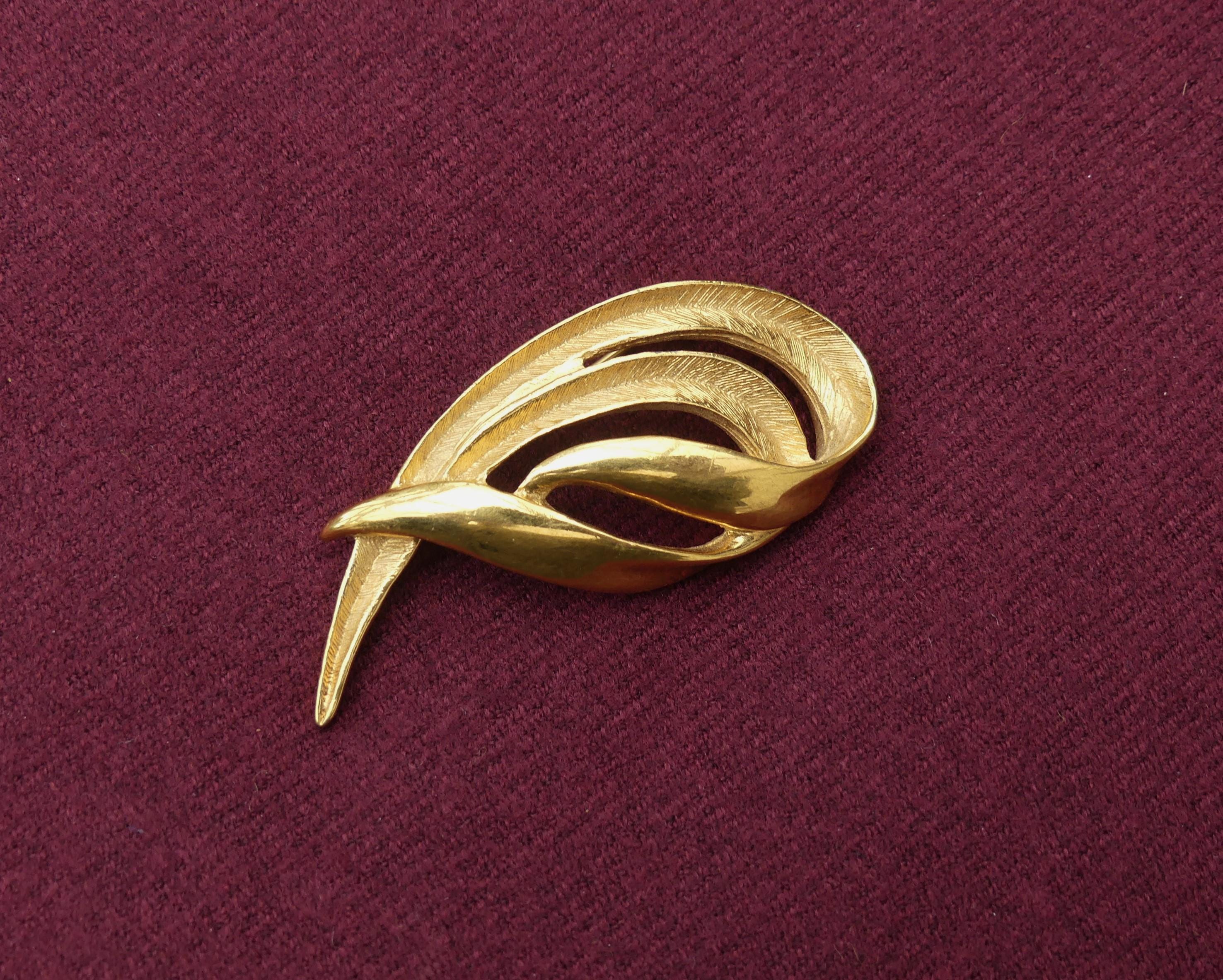 Broche Ancienne Design Moderniste - Plaqué Or - Parfait état - Occasion Vintage