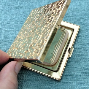 GERMAIN MONTEIL Modernist Textured Goldtone Rectangular Powder Compact, Vintage 1960s image 2