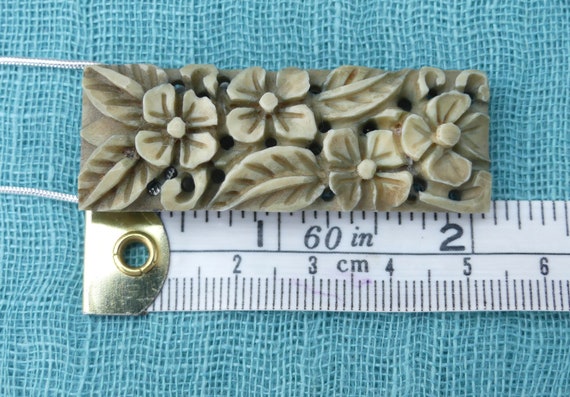 KEIM Ltd Khaki Green Carved Celluloid Floral Dres… - image 9