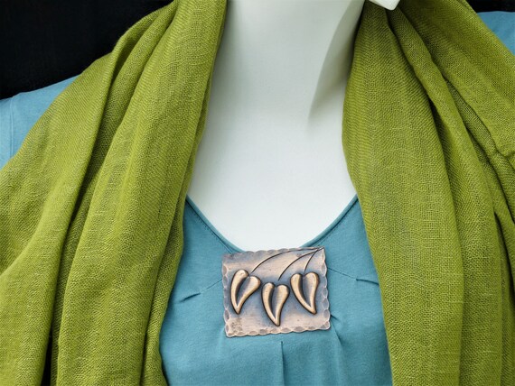 REBAJES Large Rectangular Copper Brooch With Thre… - image 2