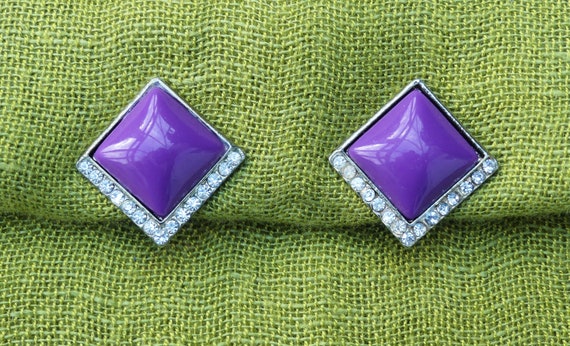 Vintage 1960s Silver-tone Clear Diamanté & Purple… - image 6