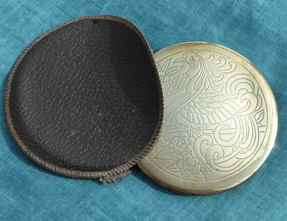 CLEFF Large Heavy Brass Powder Compact With Exoti… - image 9
