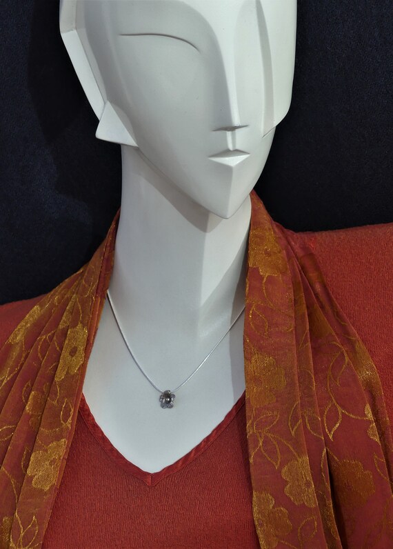 Vintage 1990s Tiny Silver-Plated Flower Pendant o… - image 4