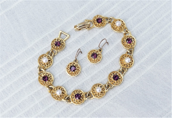 Collier Vintage Années 70 Perles De Verre Améthyste Et Or - Modèle 4953