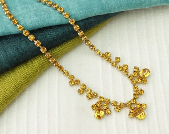 Vintage 1960s Silvertone Orange Crystal Diamanté Prom Necklace