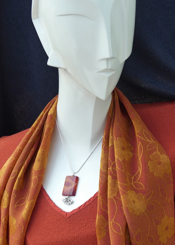 OOAK  Vintage 1990s Rectangular Orangey-red Bande… - image 5