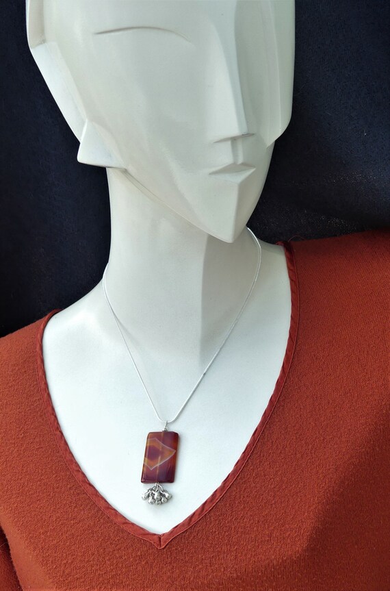 OOAK  Vintage 1990s Rectangular Orangey-red Bande… - image 4