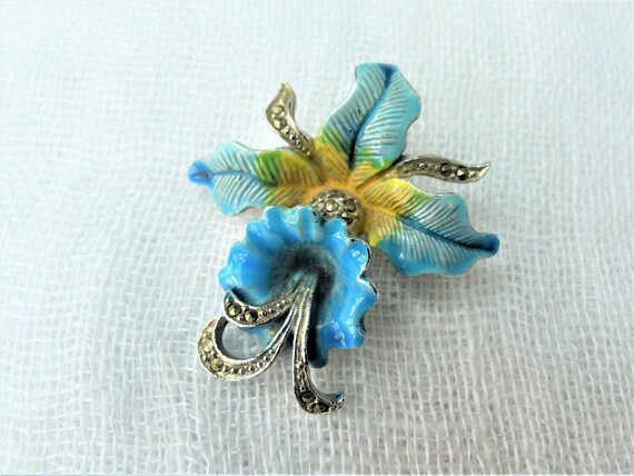 Vintage 1940s Turquoise Blue & Yellow Cold-painte… - image 1