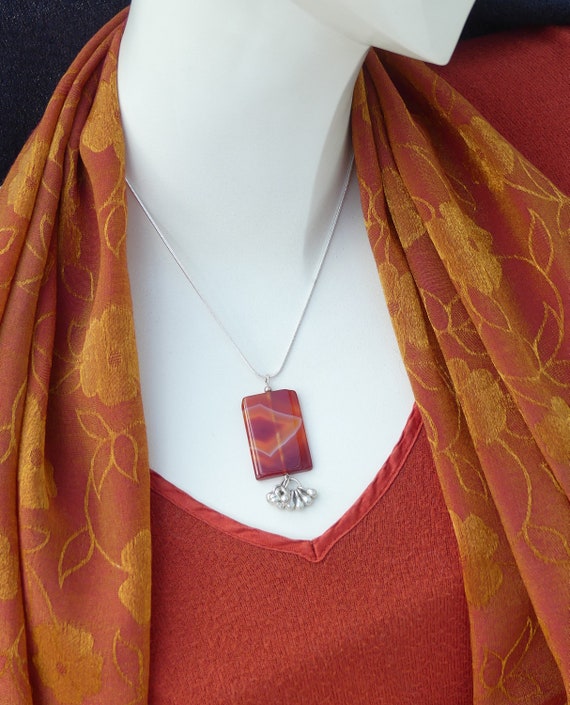 OOAK  Vintage 1990s Rectangular Orangey-red Bande… - image 3