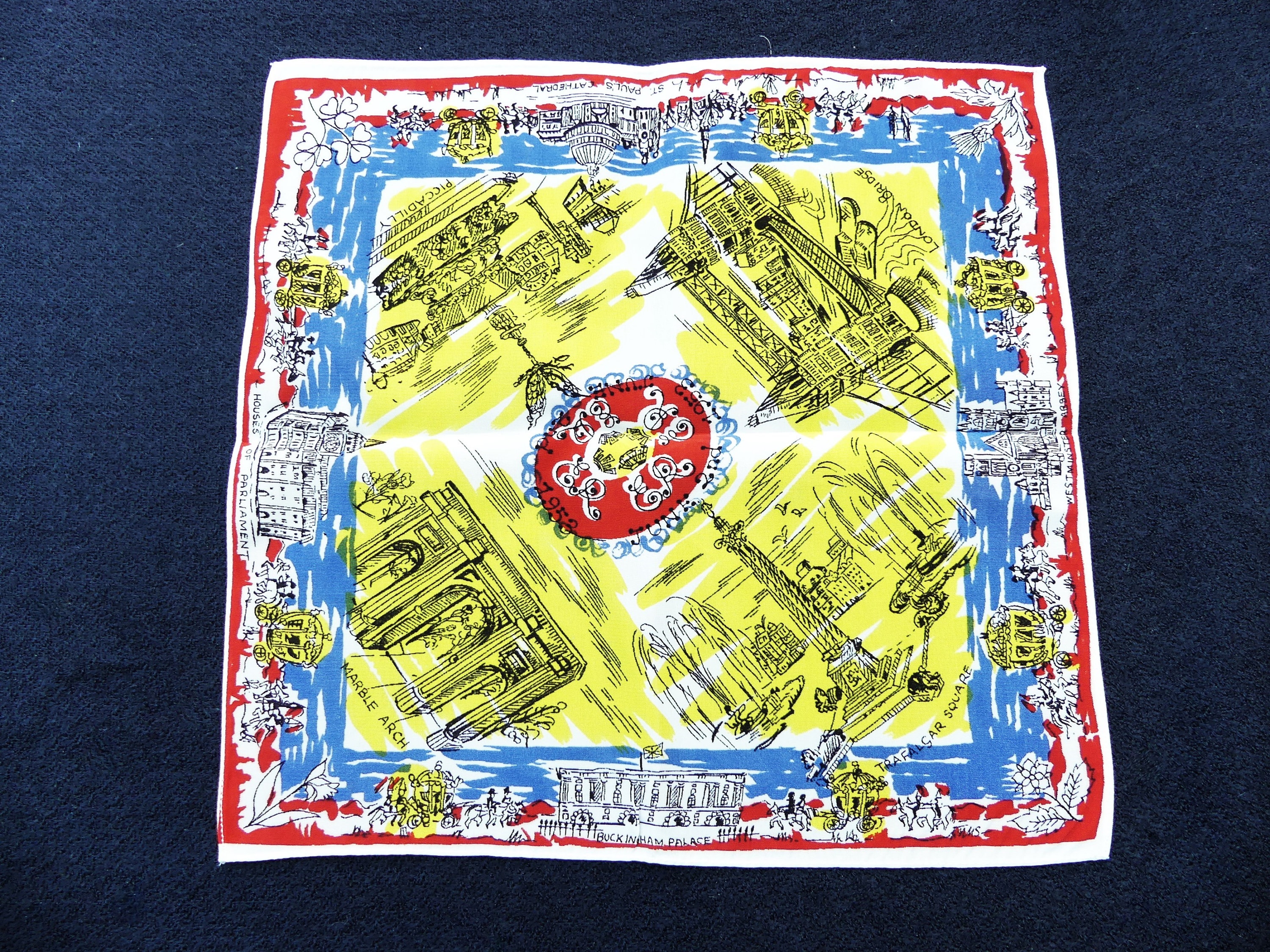 QUEEN ELIZABETH II Vintage 1953 Large Cotton Handkerchief