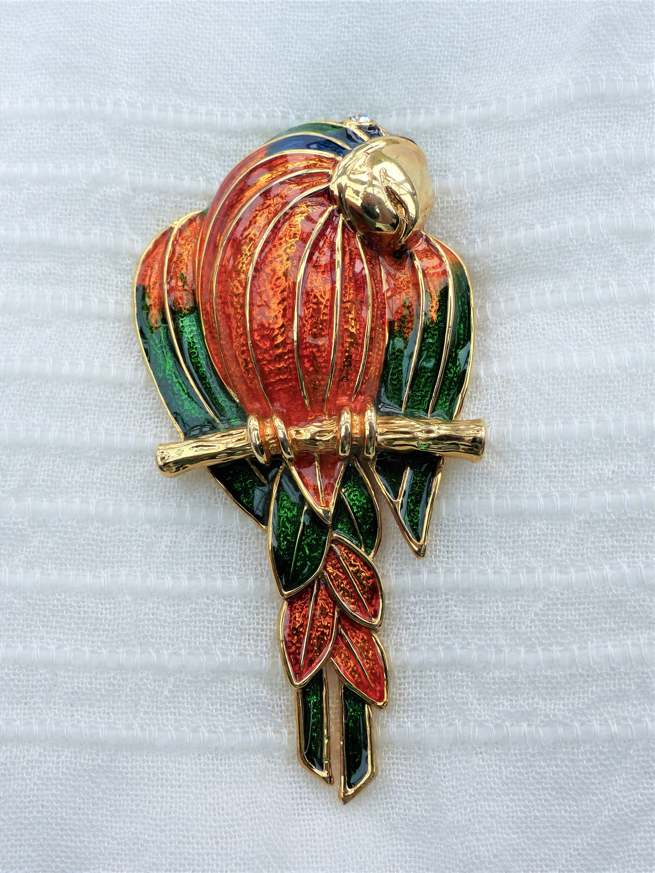 Broche Vintage Perroquet En émail Coloré - Or Poli - Modèle Rétro 5215