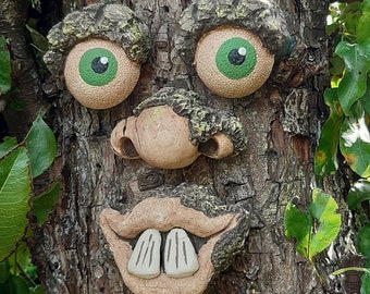 EIIORPO Visages d'arbre pour décoration extérieure, visage d'arbre, statue  d'extérieur vieil homme, écorce, fantôme, décoration amusante pour cour