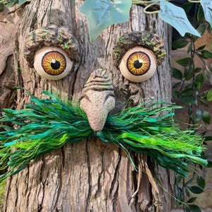 Moustached Tree Face Garden Decoration: Unique Outdoor Sculpture image 8