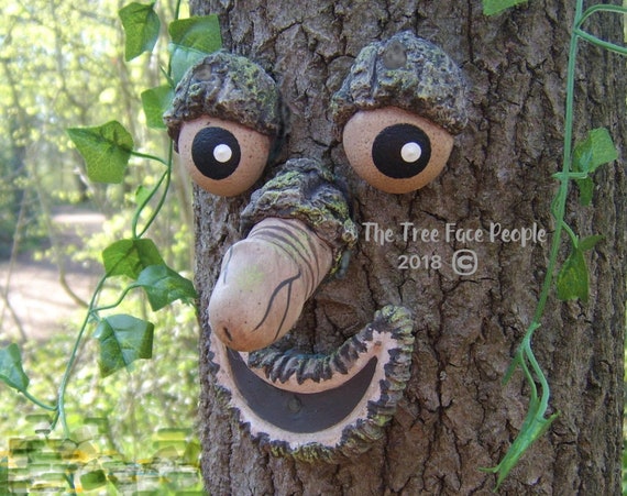 Willy the Tree Face. Funny Faces for Trees. Outdoor Sculpture 