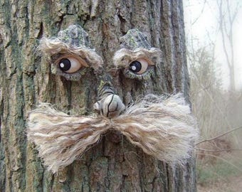Whimsical Tree Face with Moustache: Funny Garden Decor, Tree Hugger Gift