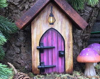 Purple rustic fairy door. Hand painted, made from reclaimed wood, fairy garden, pixie, elf door. Garden decoration, fairy garden accessories