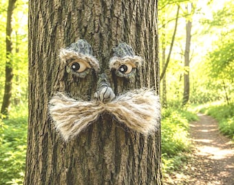 Whimsical Tree Face with Moustache: Funny Garden Decor, Tree Hugger Gift