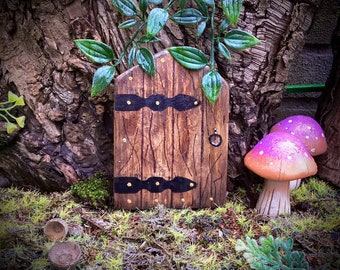Hand painted rustic wooden fairy door. Fairy garden accessory.  Mother’s Day gift.  Whimsical elf, fairy door.  Garden decoration. Yard art.