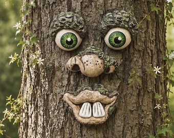 Funny Tree Face: Goofy Outdoor Garden Art Decoration