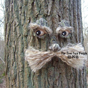 Whimsical Tree Face with Moustache – Funny Garden Decor, Outdoor Tree Faces.