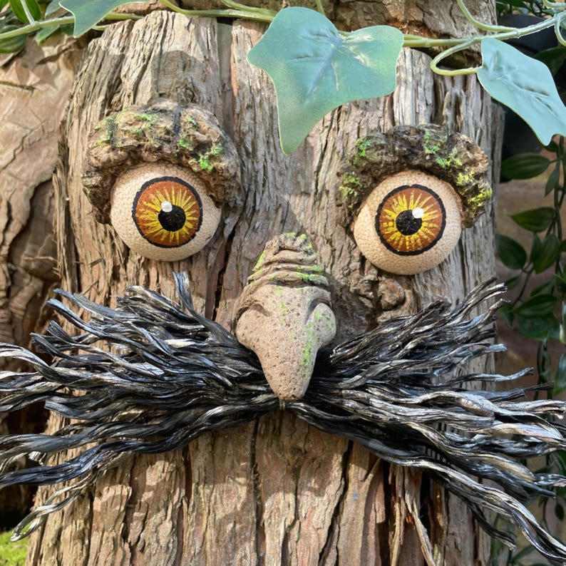 Moustached Tree Face Garden Decoration: Unique Outdoor Sculpture image 6