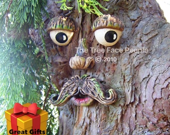 Moustached Tree Face: Whimsical Garden Decoration, Funny Outdoor Art