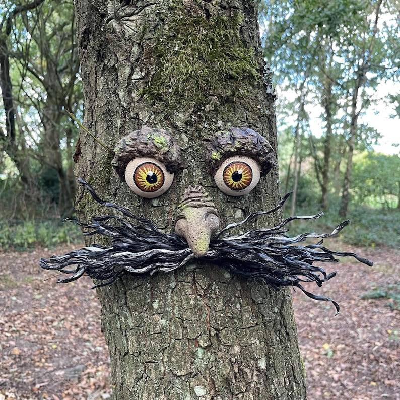 Moustached Tree Face Garden Decoration: Unique Outdoor Sculpture image 7