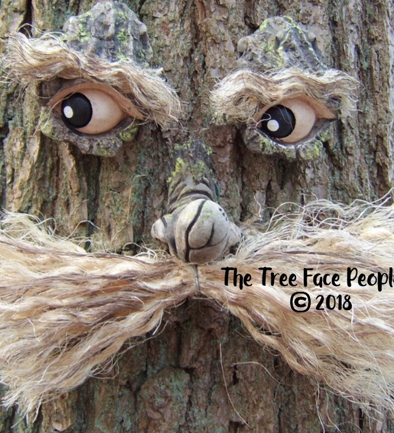 Whimsical Tree Face With Moustache: Funny Garden Decor, Tree Hugger ...