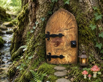 Rustic Wooden Fairy Door for Tree, Handmade Natural Wood Garden Decoration, Woodland Fairy Garden Gift