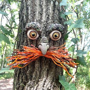 Moustached Tree Face Garden Decoration: Unique Outdoor Sculpture image 3