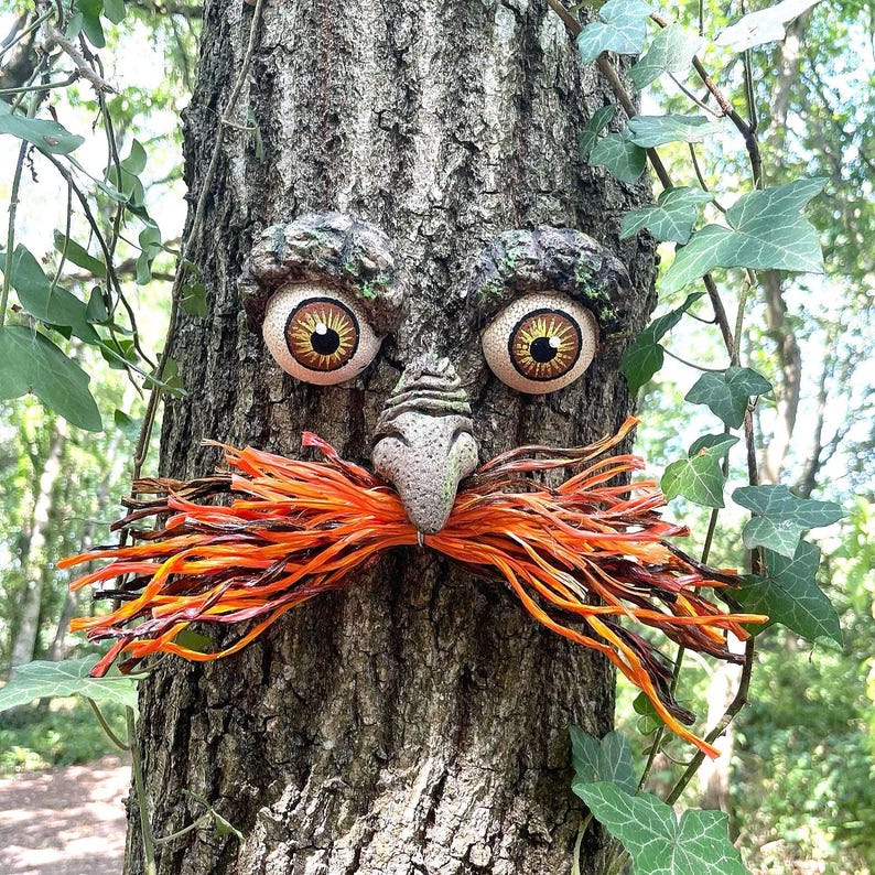 Moustached Tree Face Garden Decoration: Unique Outdoor Sculpture image 3
