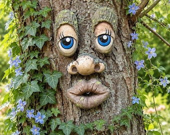 Tree Face Garden Ornament | Whimsical Tree Hugger | Ivy Woodland Garden Decoration | Fairy Garden Gift | Outdoor Tree Decor