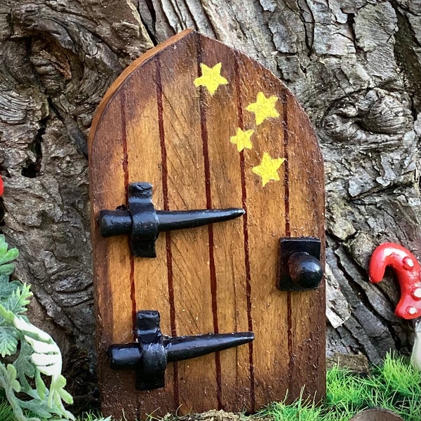 Rustic wooden fairy door.  elf, pixie, fairy garden accessory,  birthday gift for mum, garden decoration.  Hanging miniature door.