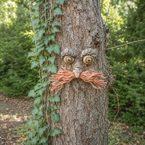 Moustached Tree Face Garden Decoration: Unique Outdoor Sculpture image 10