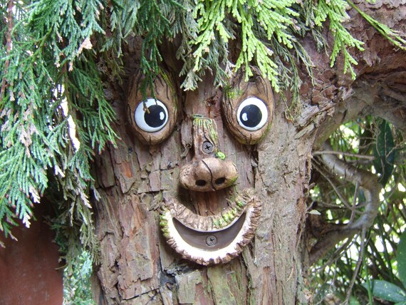 Tree Face Outdoor Garden Decorations Folk Art Sculptures Etsy