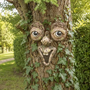 Whimsical Tree Face: Funny Outdoor Garden Decoration