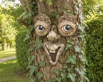 Whimsical Tree Face: Funny Outdoor Garden Decoration