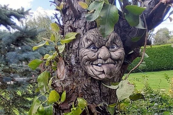 Décoration de visage d'arbre - Décoration de jardin - Mangeoires à oiseaux  uniques pour l'extérieur et l'intérieur - Décoration d'arbre de vieil homme