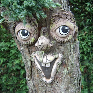 Easter gifts, tree face, outdoor garden decoration, face sculpture, yard art, great for gardeners, funny faces for trees, quirky gift.